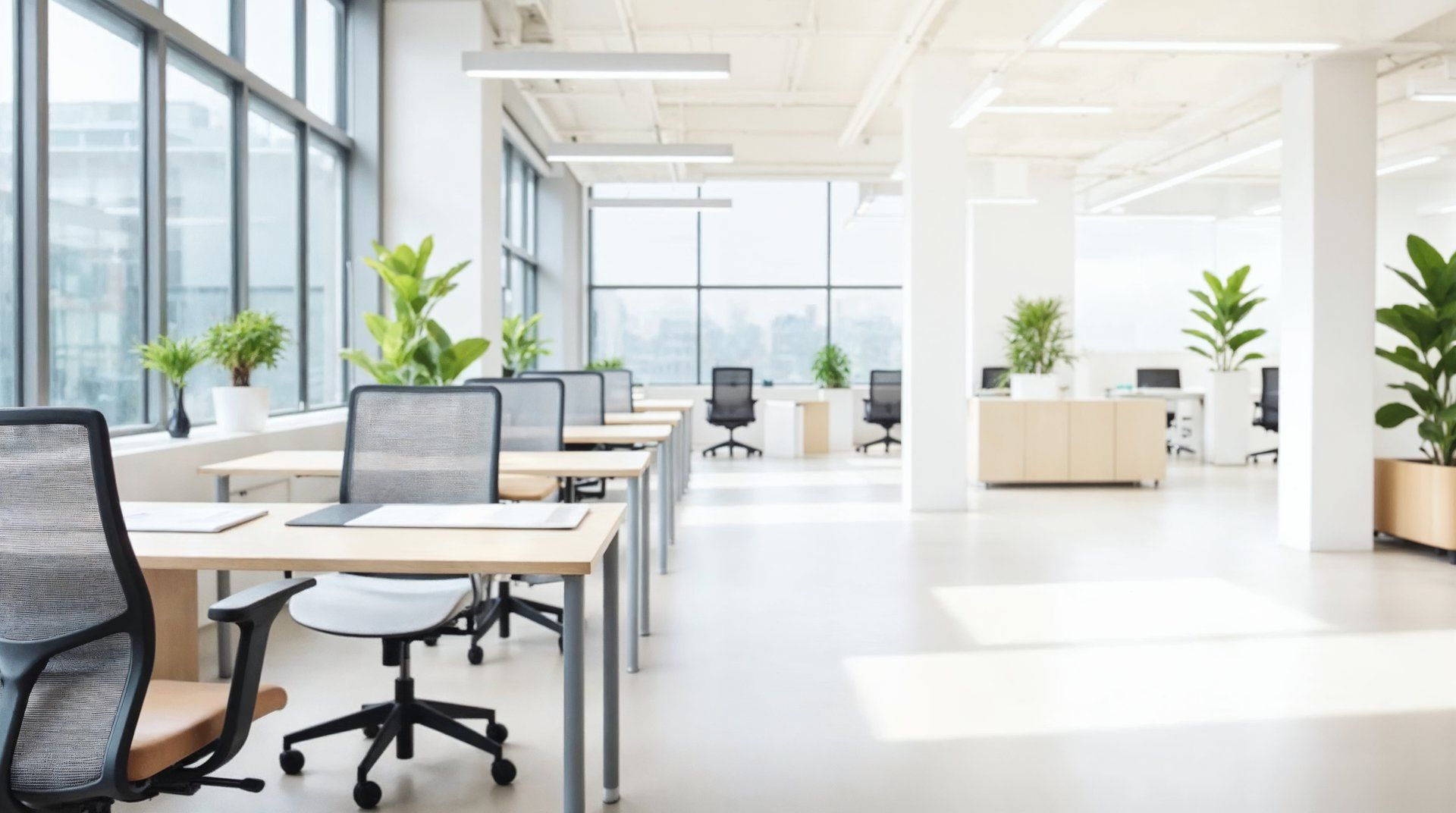 Stilles Büro mit Pflanzen, meditative Atmosphäre